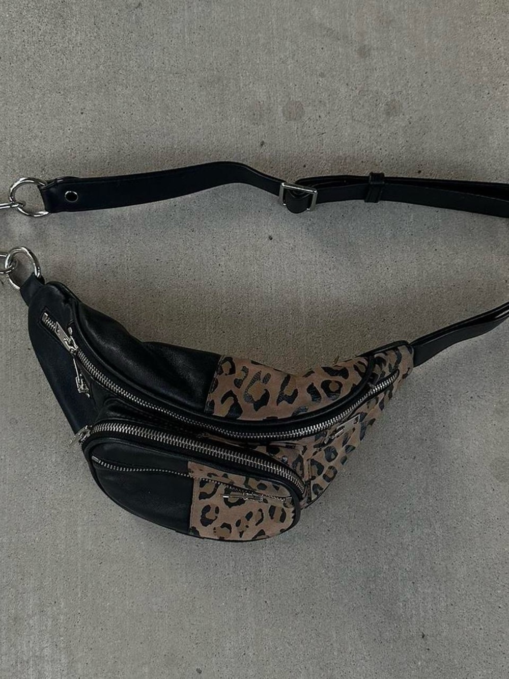Alexander Wang Black and Leopard Print Leather Belt Bag